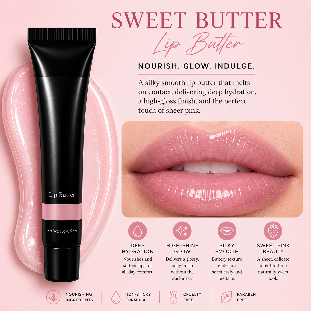 Sweet Butter Lip Butter – Silky Sheer Pink Gloss Treatment