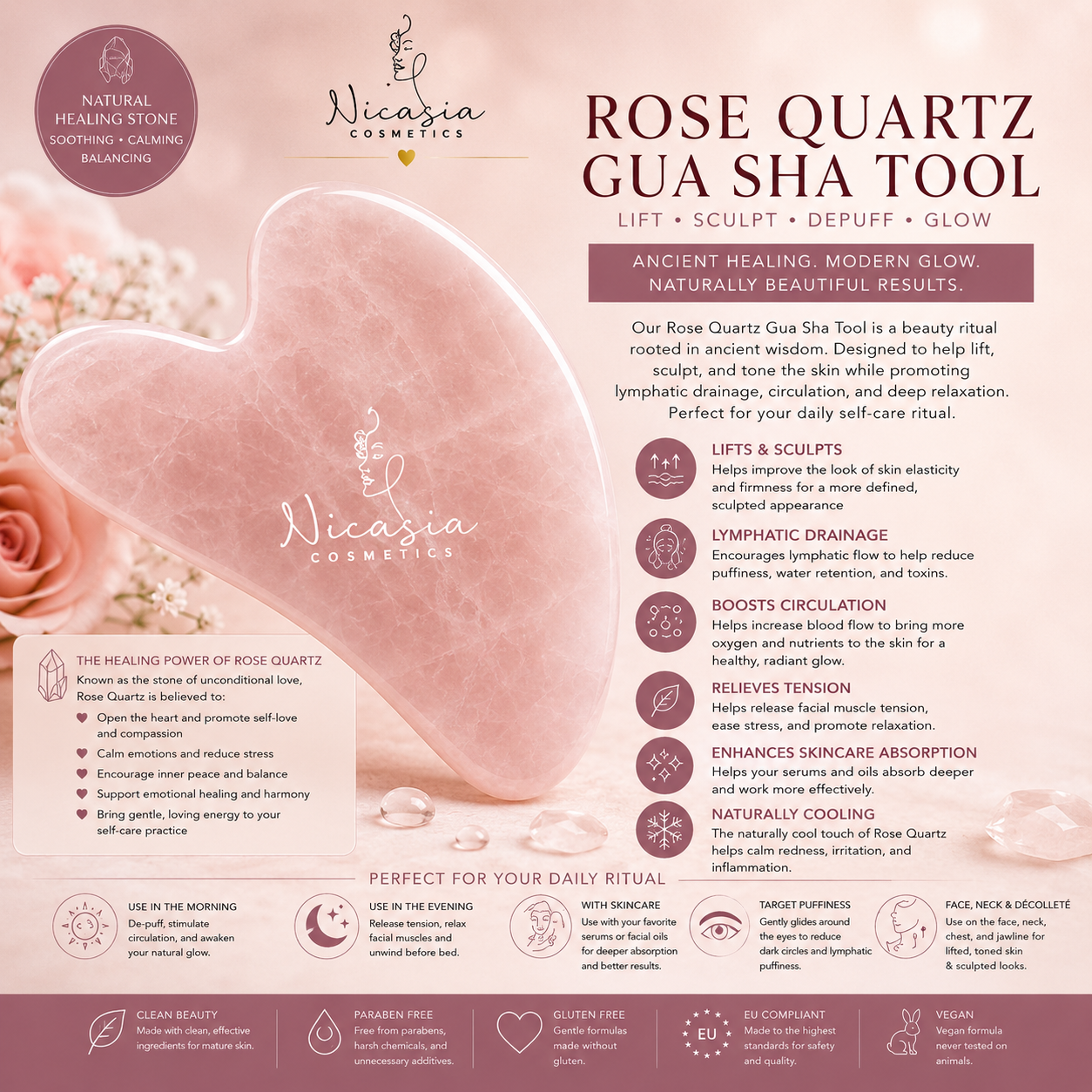 Pink Jade Gua Sha Tool