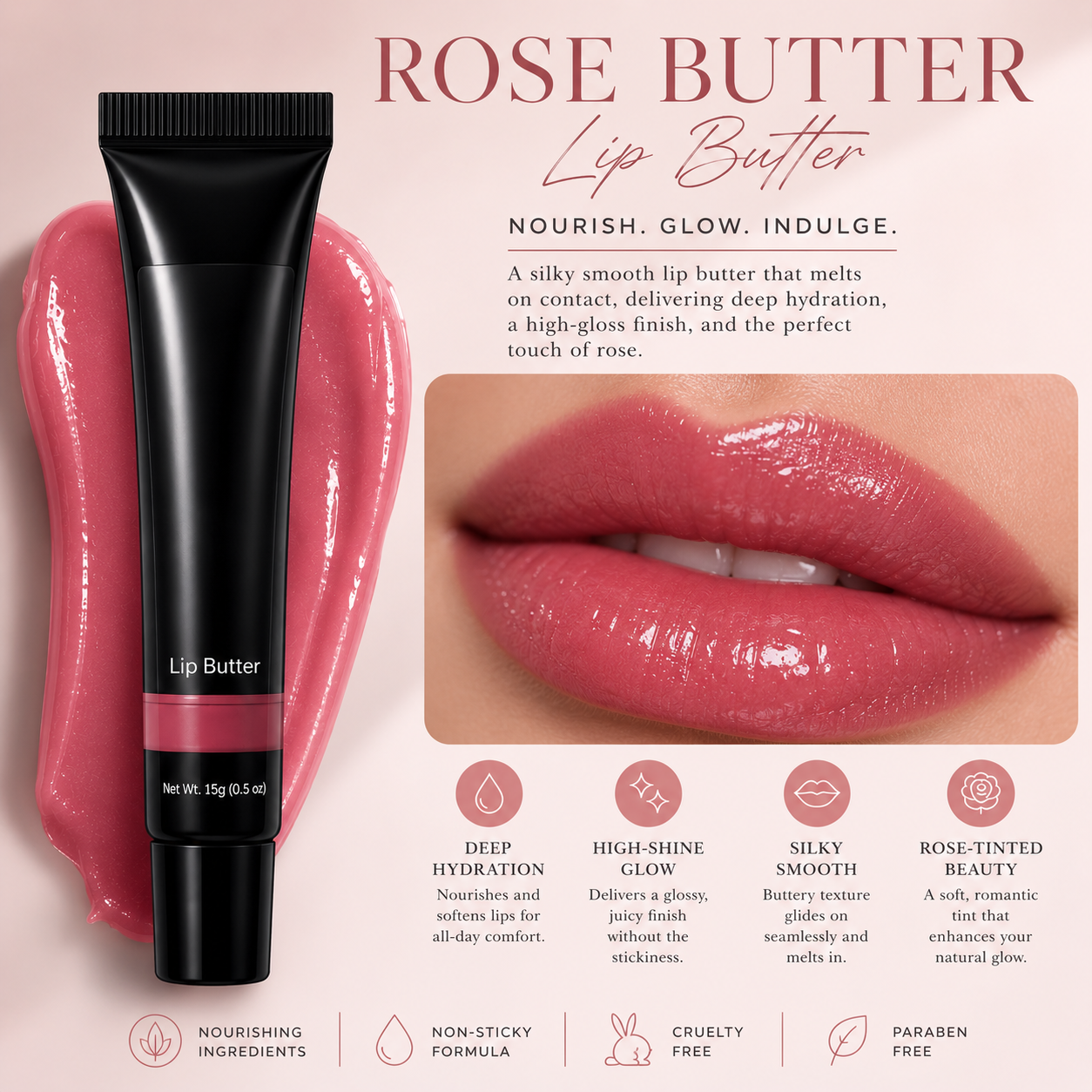 Rose Butter Lip Butter – Glossy Rose Pink