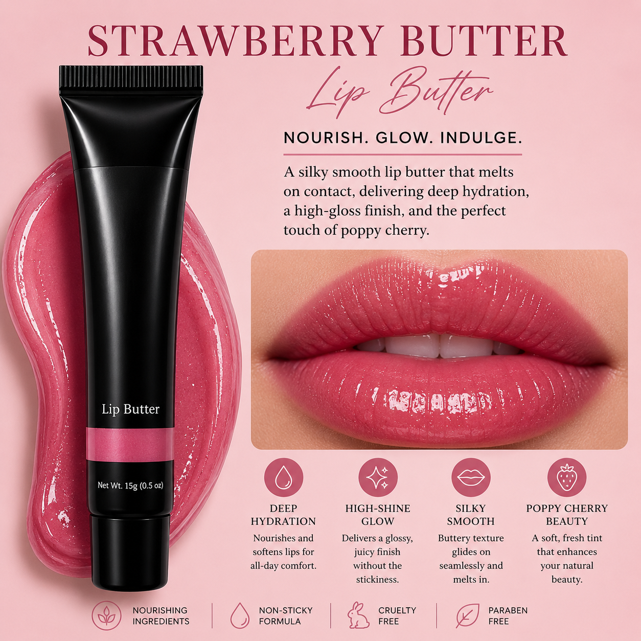 Strawberry Butter Lip Butter – Juicy Strawberry Pink