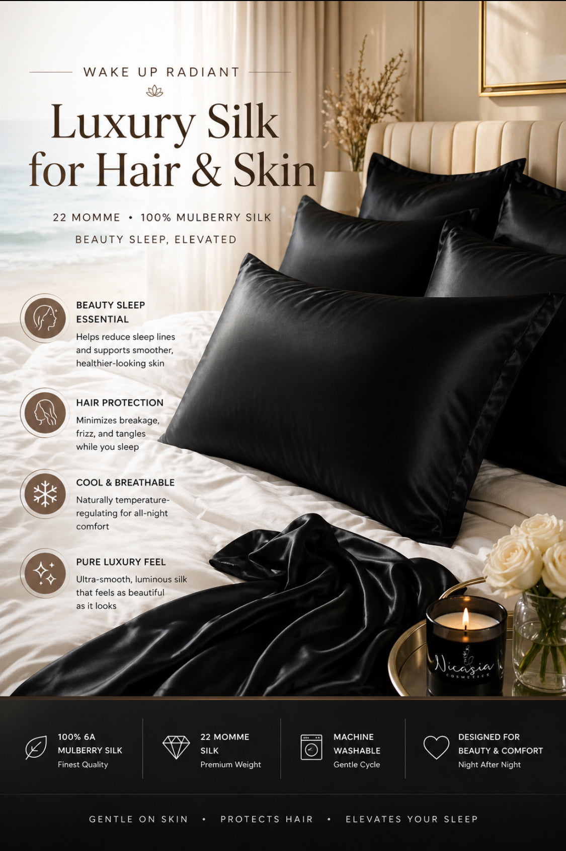 100% Mulberry Silk Ultra Luxe Beauty Pillowcase (22 Momme)