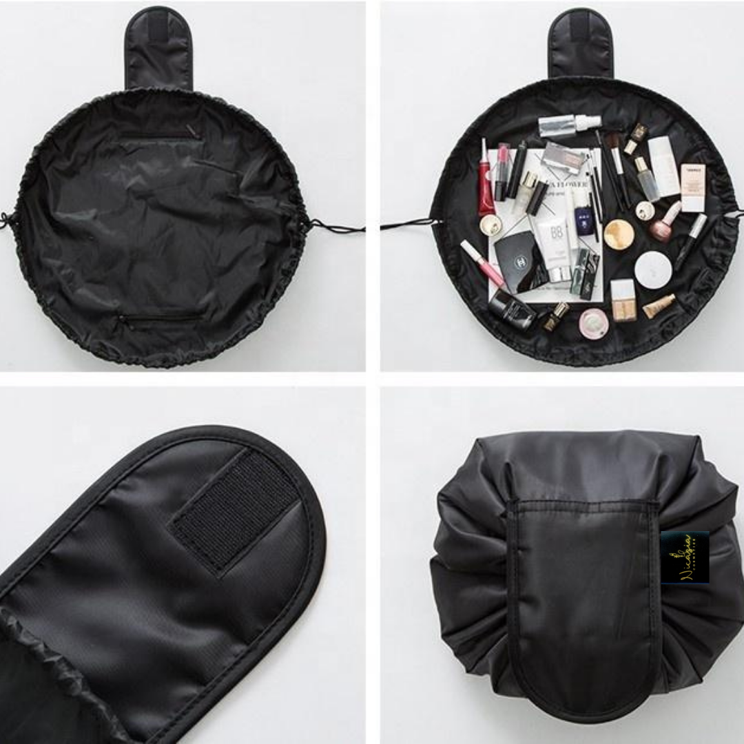 draw string makeup travel bag Nicasia Cosmetics Flat-Lay Drawstring Makeup Bag