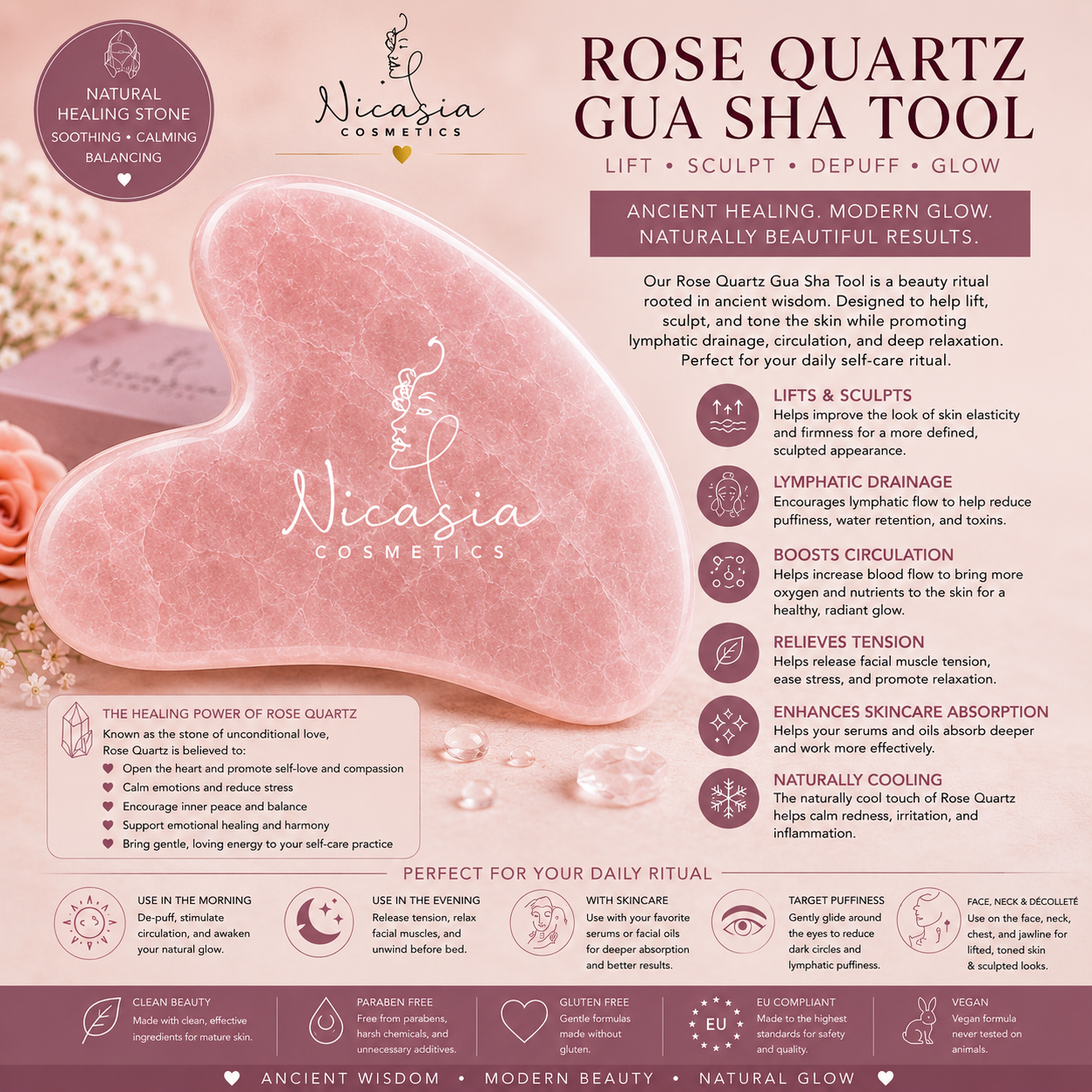 Pink Jade Gua Sha Tool