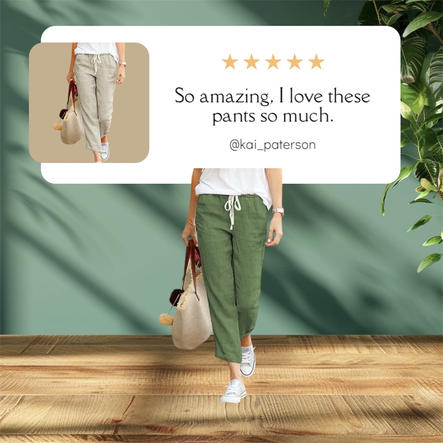 Drawstring Elastic Waist Linen Pants