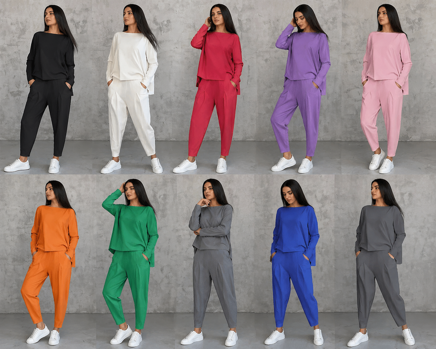 Women’s Sports Set Long Sleeve Top & Pleated-Leg Pants