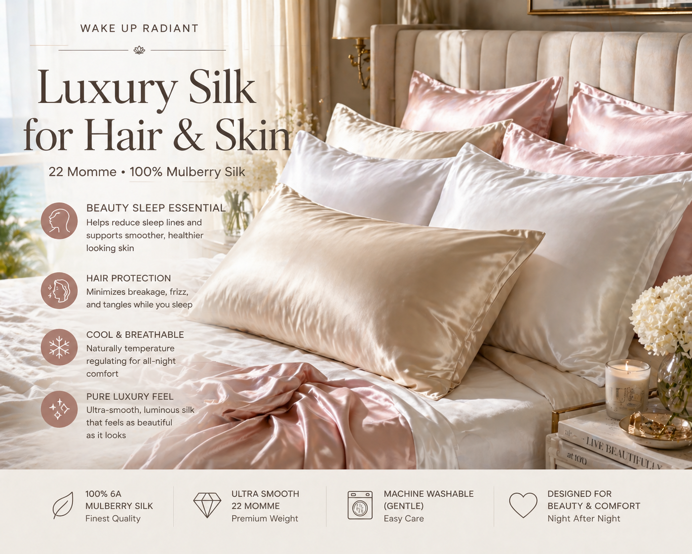 100% Mulberry Silk Ultra Luxe Beauty Pillowcase (22 Momme)