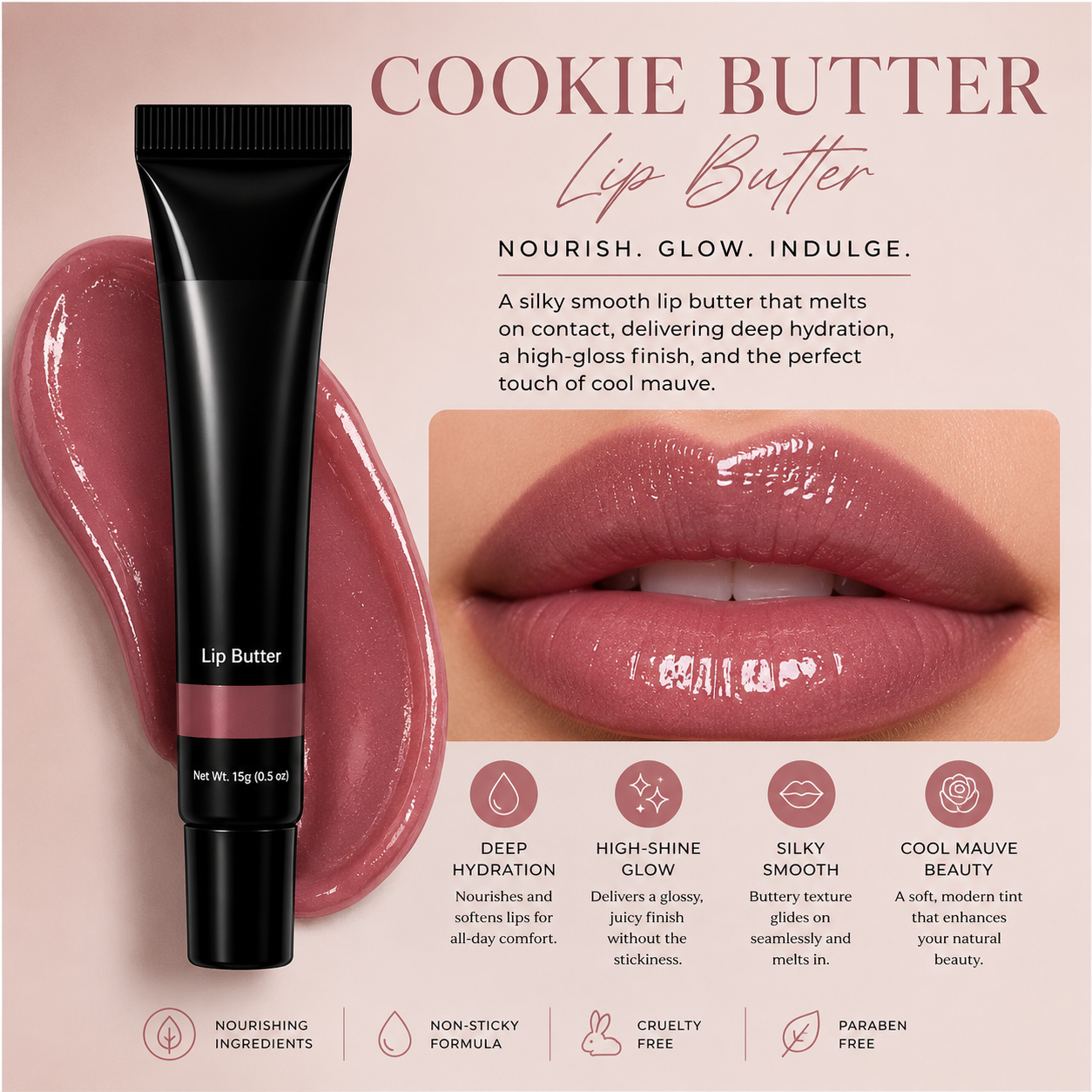 Cookie Butter Lip Butter – Glossy Cool Mauve