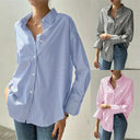 Women's Loose Fit Striped Long-Sleeved Shirt