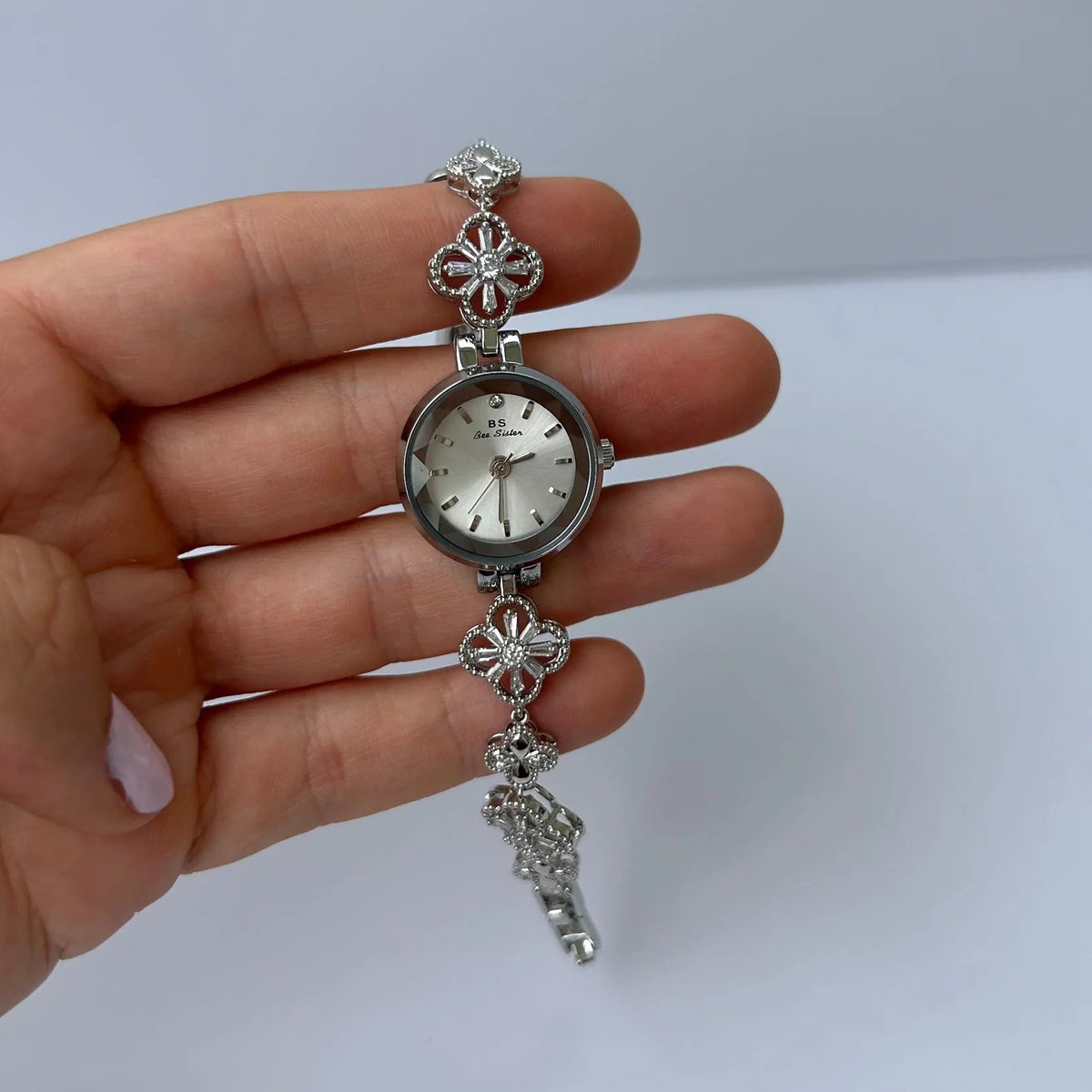 Vintage Silver Skinny Watch the prettiest skinny dainty vintage silver heart jeweled  main image 4