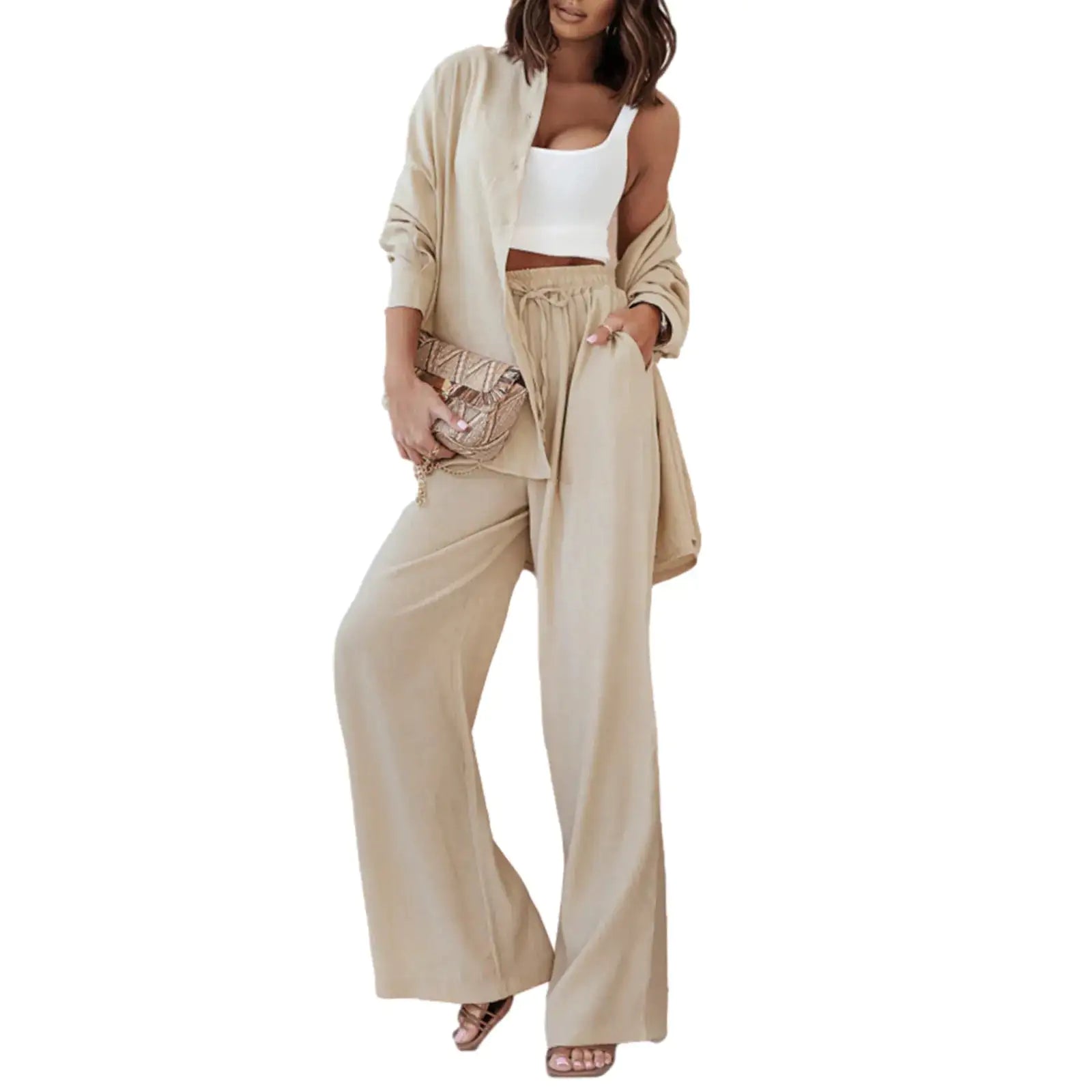 Solid 2-Piece Set: Blouse and Pants